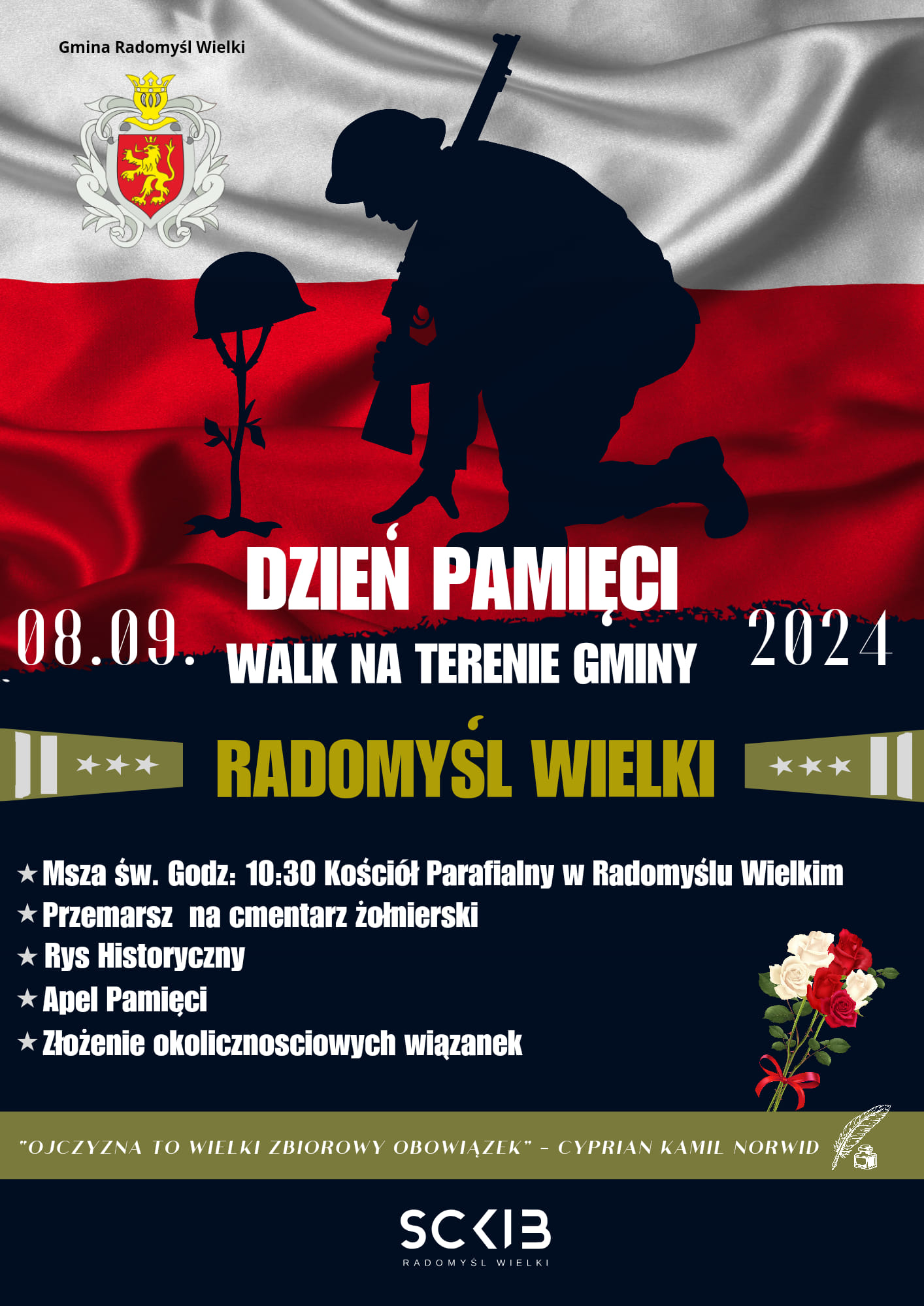 Plakat informujący o Dniu Pamięci walk na terenie Gminy Radomyśl Wielki.