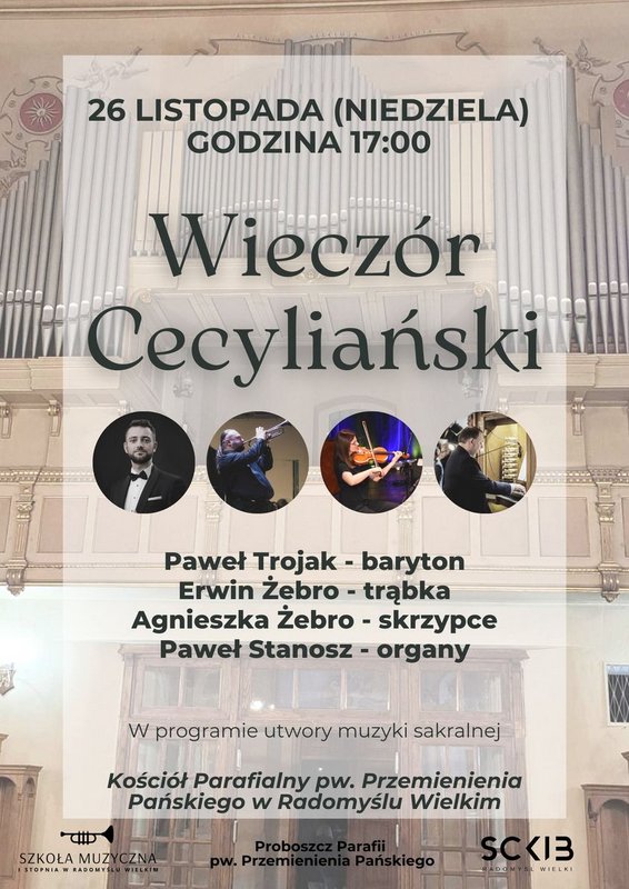 Plakat informujący o koncercie cecyliańskim.