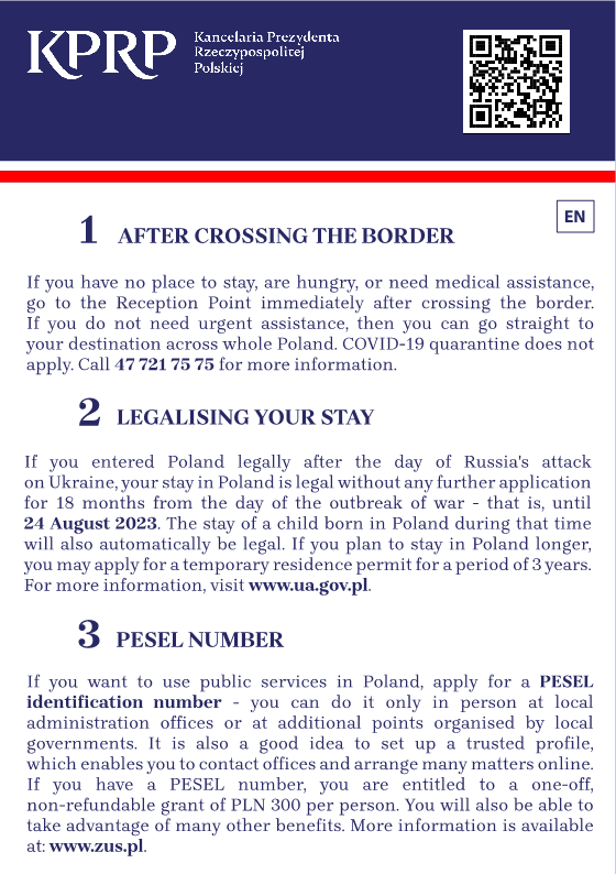 Information for war refugees from Ukraine who crossed the Polish border - page 1