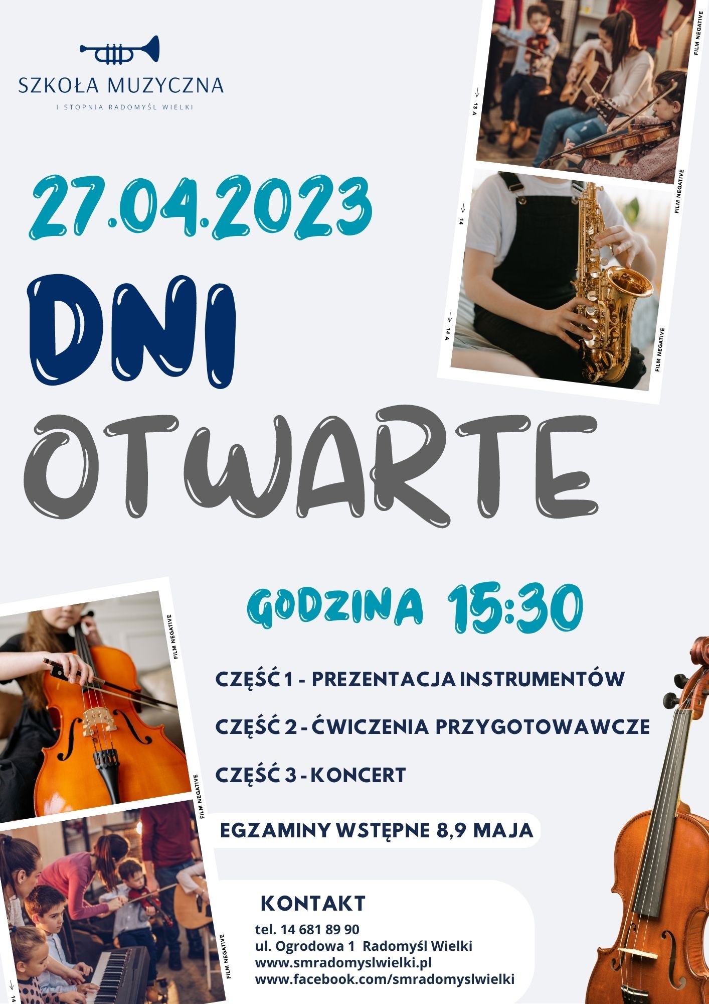 Plakat dnia otwartego w Szkole Muzycznej w Radomyślu Wielkim.
