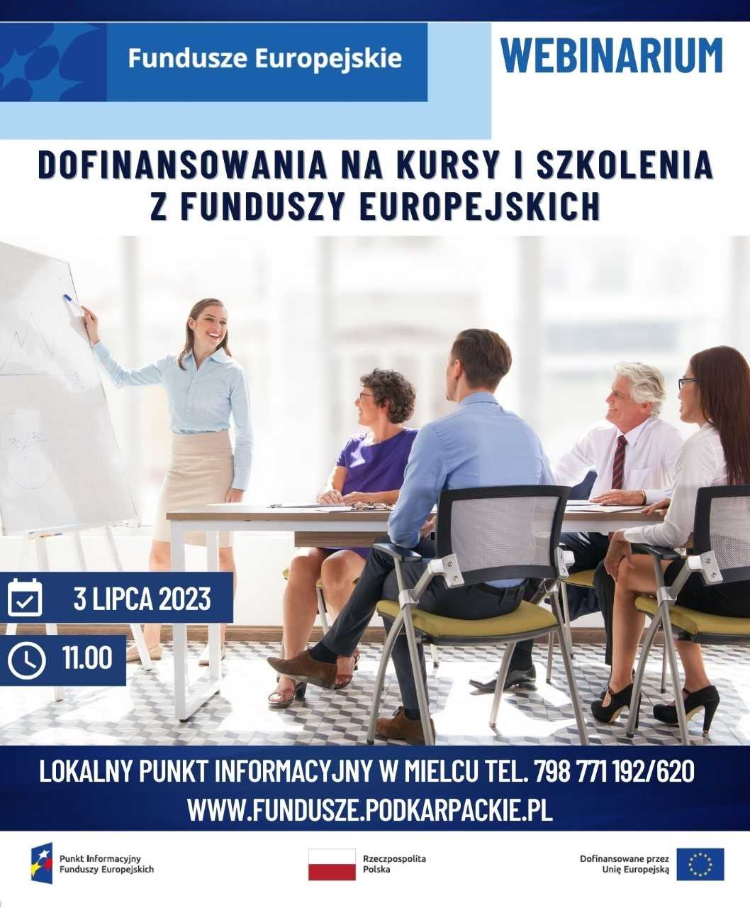 Plakat Dofinansowanie na kursy i szkolenia z funduszy Europejskich