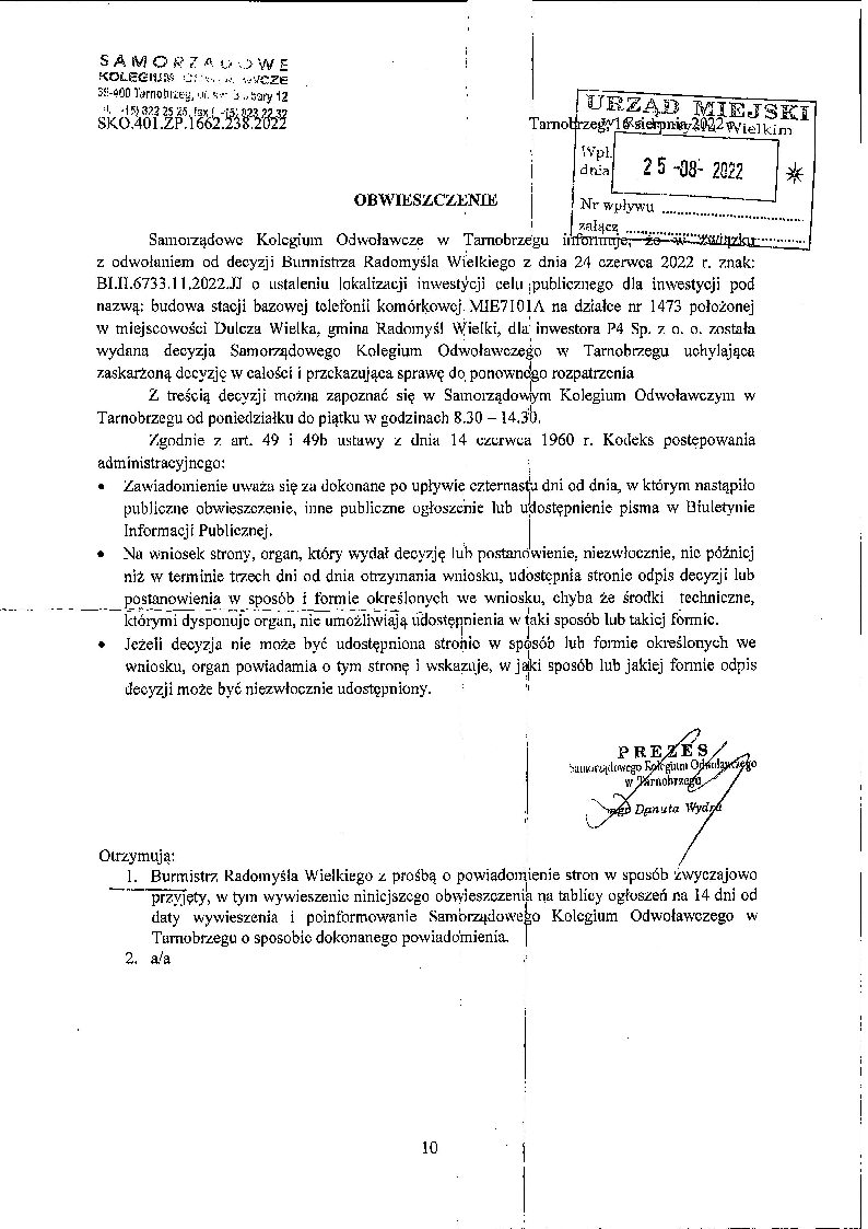 Obwieszczenie Samorządowego Kolegium Odwoławczego w Tarnobrzegu