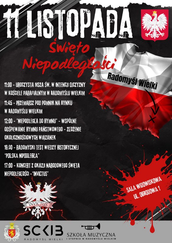 Plakat informujący o obchodach Narodowego Święta Niepodległości w Radomyślu Wielkim